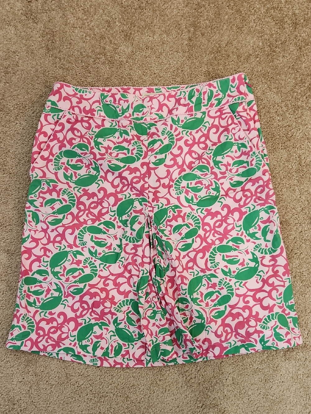 Vintage LL Bean Lobster Crabs 100% Cotton Pleated Skirt With Pockets 10
